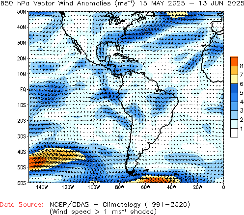 Monthly anomaly 850hPa Winds